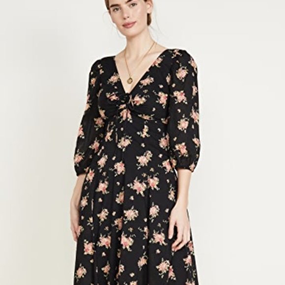 FREE PEOPLE Floral Black Sea Glass Midi Dress - Picture 4 of 7
